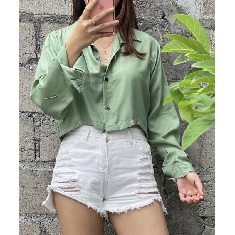 Kemeja Crop Wanita Outer Croptop