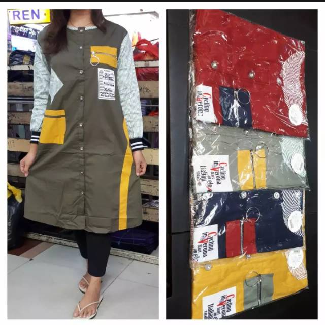 Tunik Qf kombinasi,, jumbo  tunik baju atasan trending kekinian