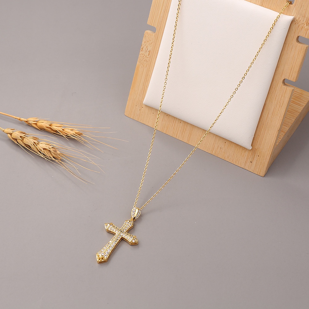Ornamen tembaga mikro bertatahkan zircon kata frame Yesus liontin keagamaan kalung wanita