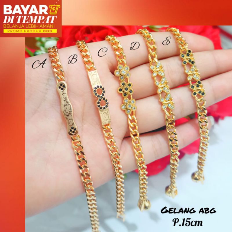 Gelang Rantai plat permata abg zircon logam emas Korea anti karat