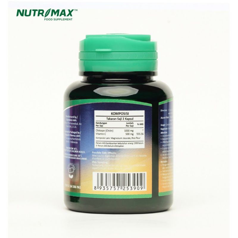 NUTRIMAX CHITOSAN PLUS ISI 30 || NUTRIMAX CHITOSAN PLUS VITAMIN OBAT DIET PELANGSING PENURUN BERAT BADAN KOLESTEROL LEMAK 30 KAPSUL