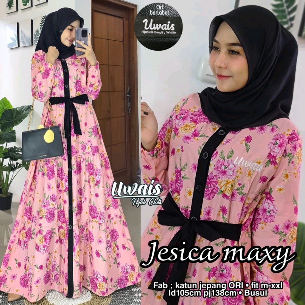 JESICA. Baju Gamis Maxi Dress Muslim Atasan Wanita Uwais Murah. Cantik, Adem, Busui, Nyaman