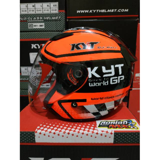 HELM KYT DJ MARU MOTIF 11 WORLD GP RED FLUO HELM TOURING KYT DJMARU MOTIF MOTO GP HELM KYT MURAH ORI