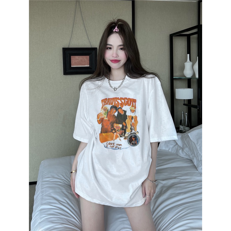 baju kaos wanita loose kerah bulat lengan pendek shirt import tee