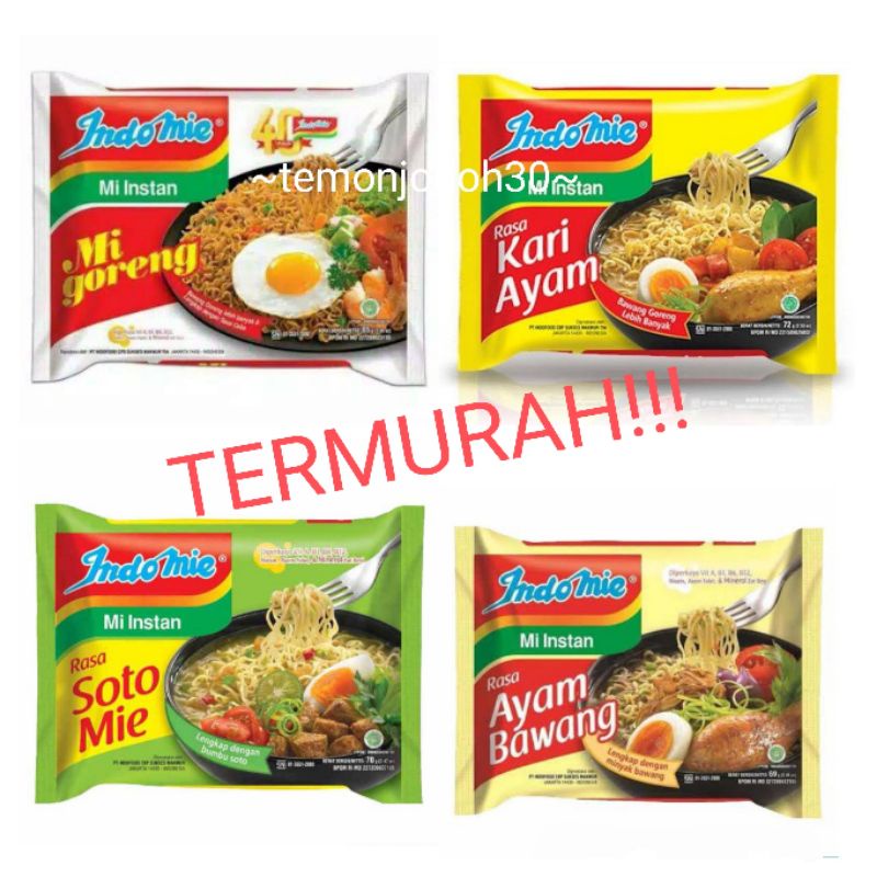 

Indomie Mie Instant Goreng, Kari, Soto, Ayam Bawang