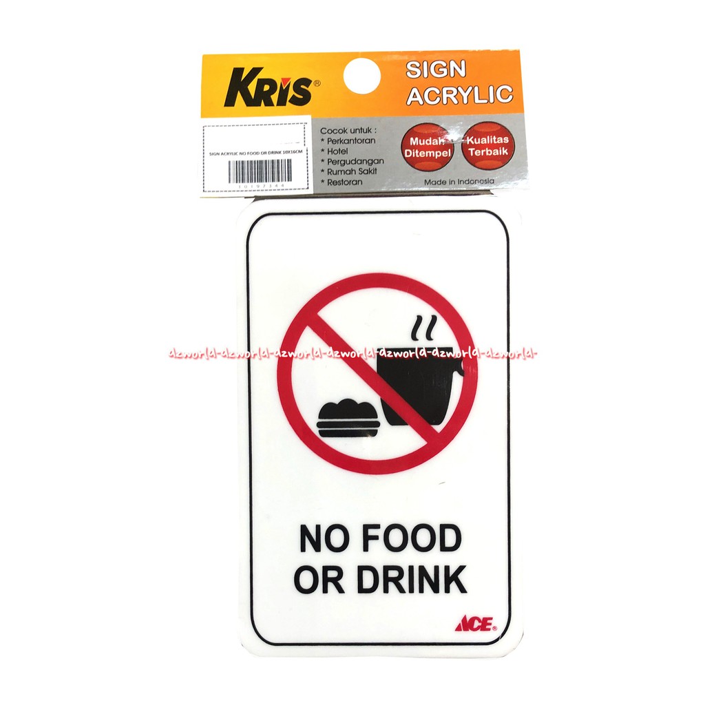 Kris Sign No Food Or Drink Acrylic Stiker Tanda Nofood Or Drinks Sticker Dilarang Makan &amp; Minum Di Ruangan Akrelik Putih Tebal Anti Air