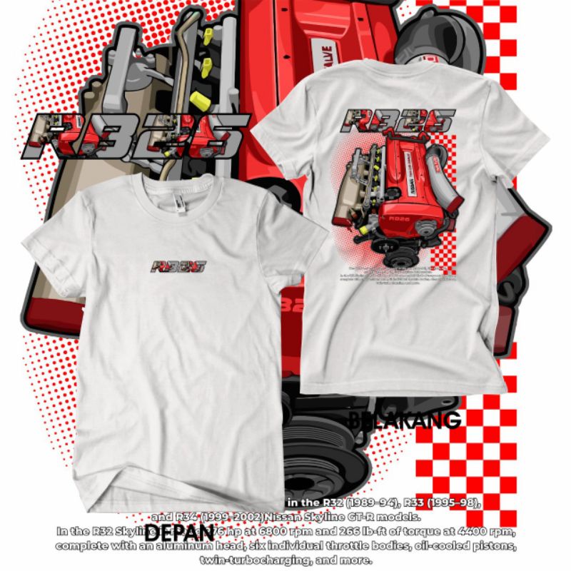 Kaos Mesin RB26 JDM legend Mesin Mobil RB26 GTR Kaos Mobil Skyline
