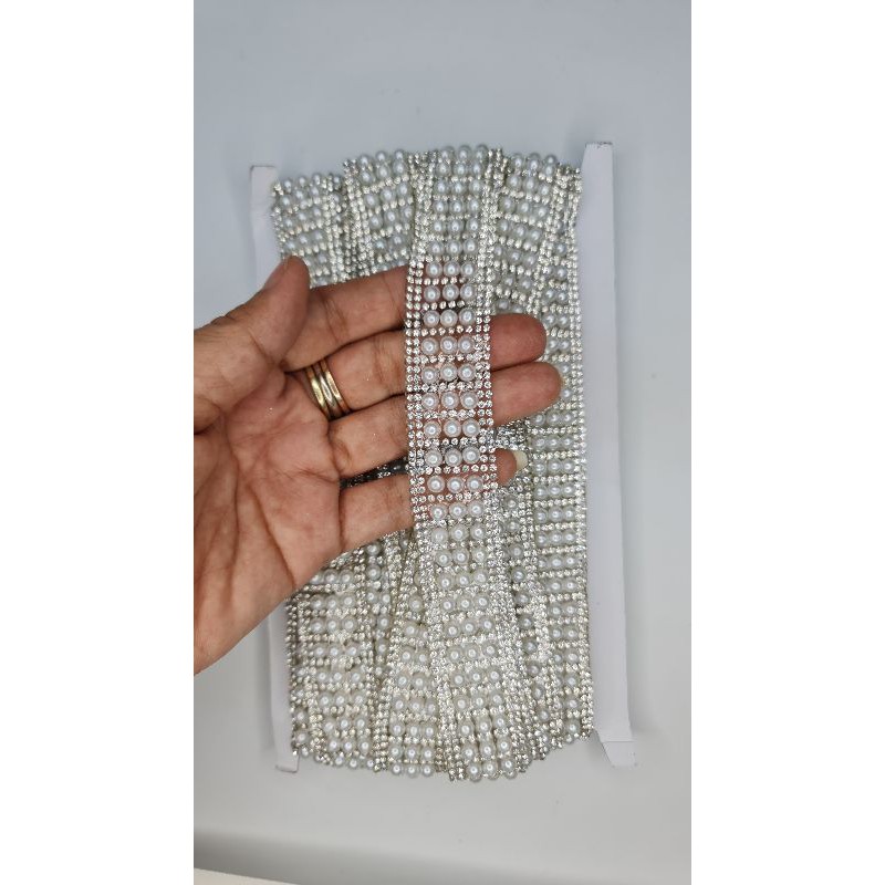 RENDA BERLIAN GOSOK SWAROVSKI SUPER MUTIARA per10cm