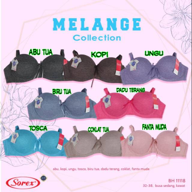 Bh Bra Sorex 11118 {Cup A} Melange 1/2 Cup Half Cup | Bra Busa Tipis Pakai Kawat | Basic |