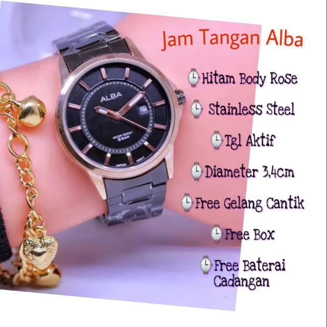 JAM TANGAN WANITA ALBA RANTAI FREE GELANG DIAMETER 3.4CM