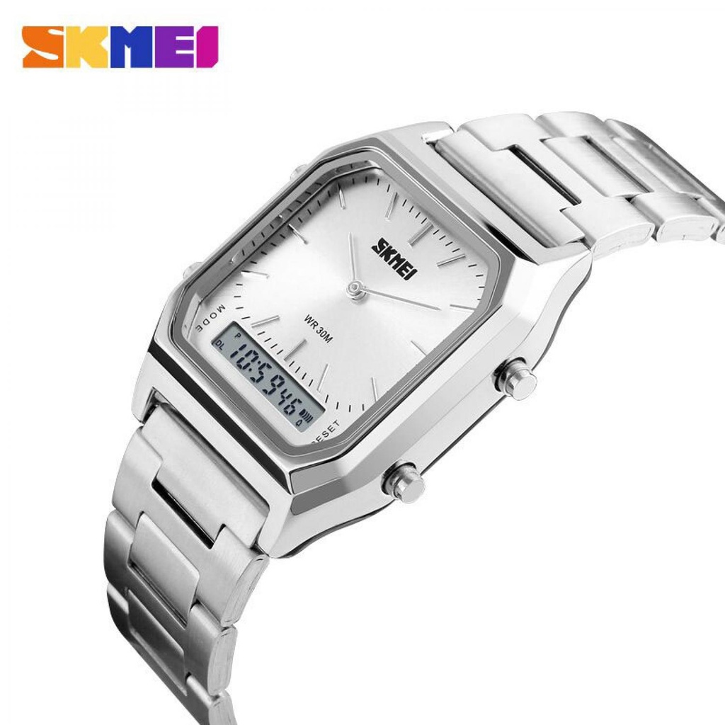 Jam Tangan Silver Premium Digital Analog Pria Lux DG1220