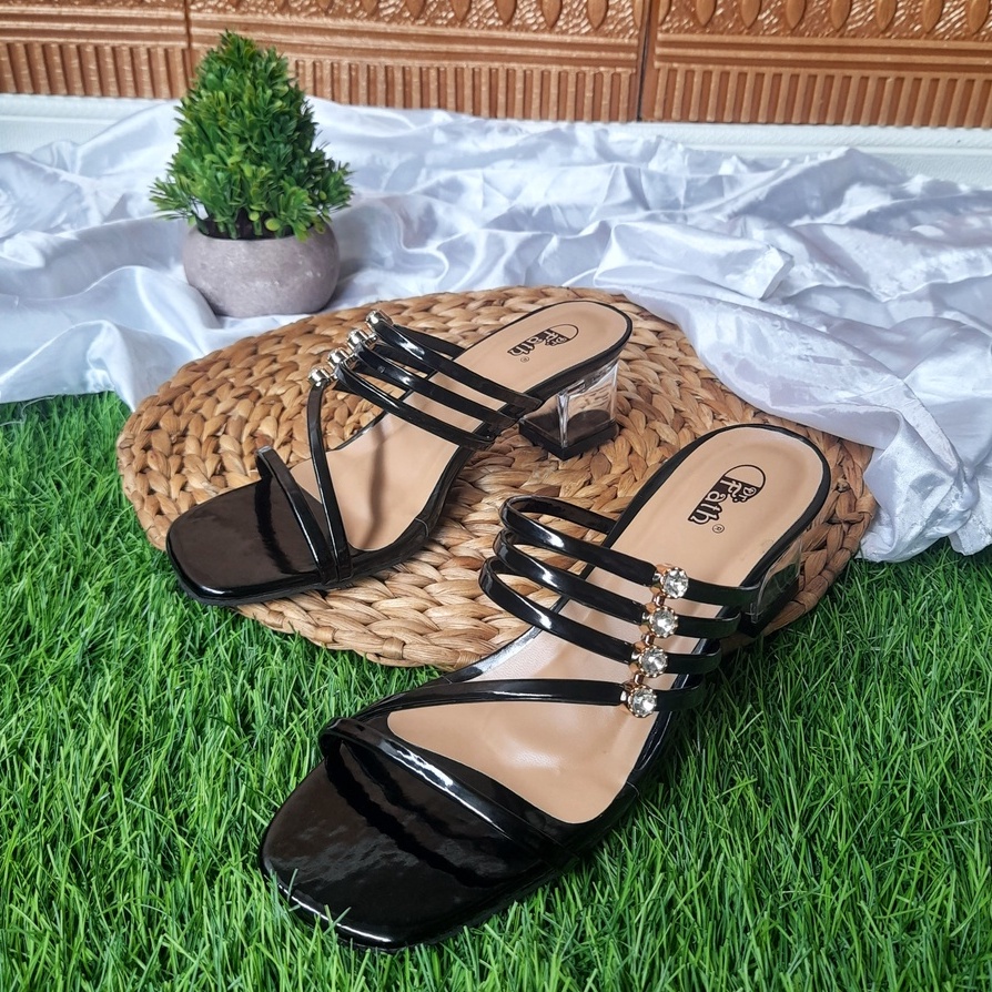 SW99 - Heels Kaca Tali Wanita / Sandal Tali Hak kaca 5CM AM-22