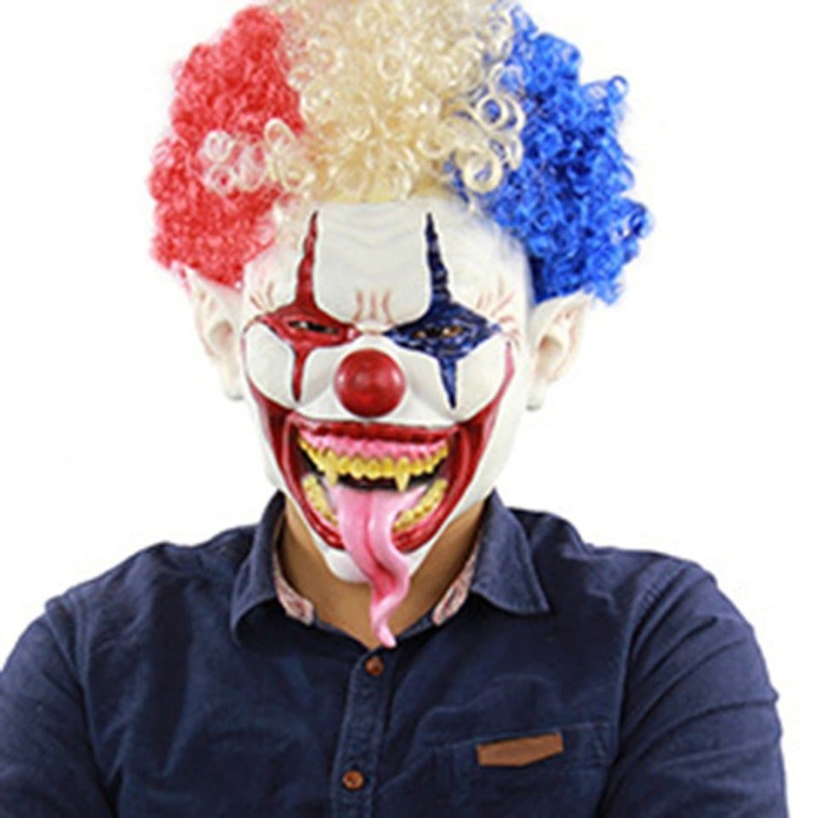 Topeng badut seram lidah kribo clown mask Halloween cosplay