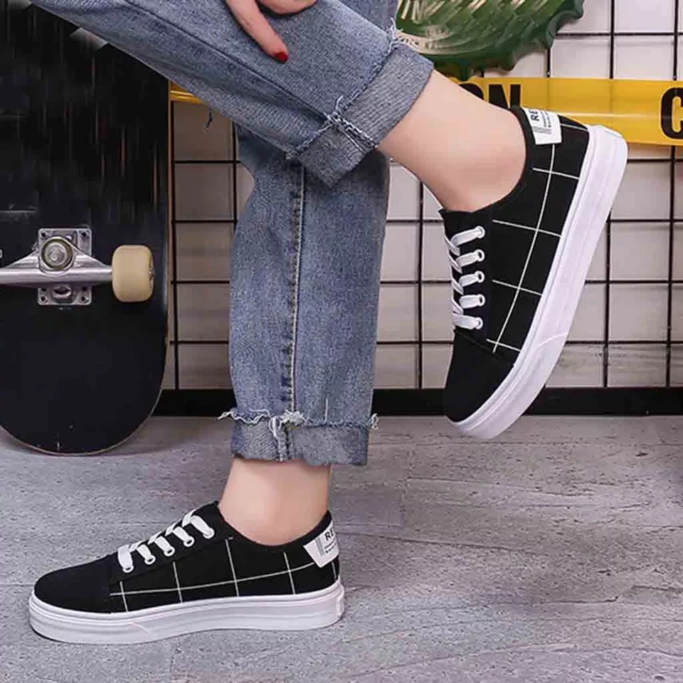 REFFI SEPATU WANITA SNEAKERS ELENNA KOREA SEPATU SEKOLAH WARNA MERAH HITAM PUTIH