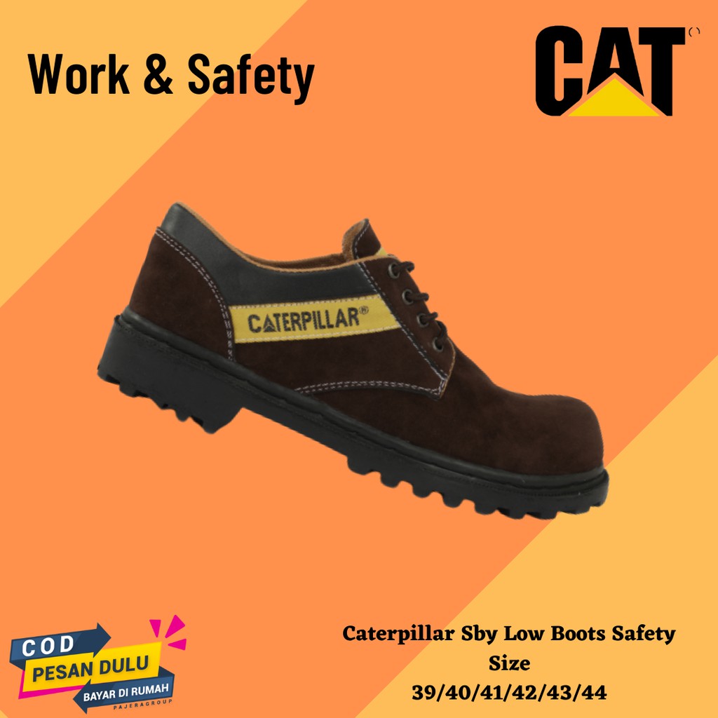 PROMO!! Sepatu Boots Savety Pria Caterpillar Sby Suede Coklat Low Ujung Besi Boot Safety Kerja Laki