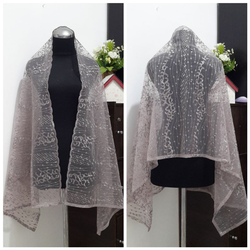 Slayer pengantin rosegold rose gold lilac wardah mauve/ selendang kebaya kerudung manten besan-Mauve