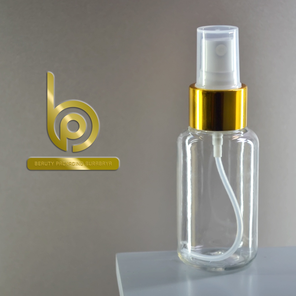 Botol Plastik PET 70ml Tubular Bening Tutup Spray gold