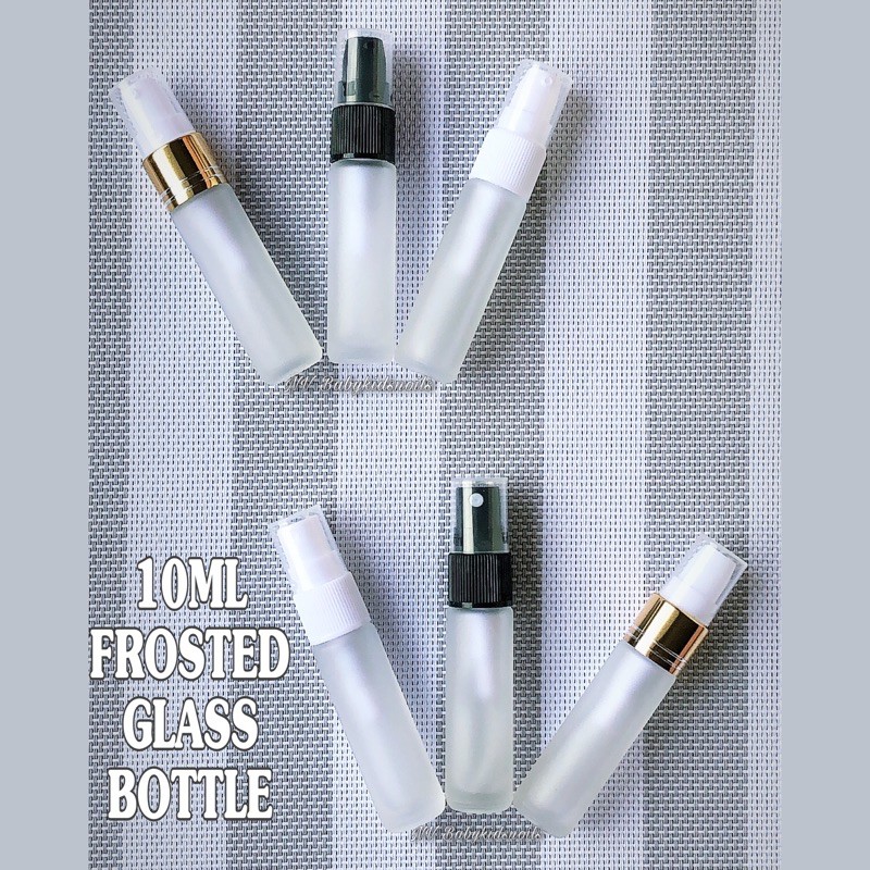 10ML GLASS BOTTLE FROSTED SPRAY / PUMP / ROLLER - BOTOL KACA DOFF SPRAY / PUMP / GOLD RIM