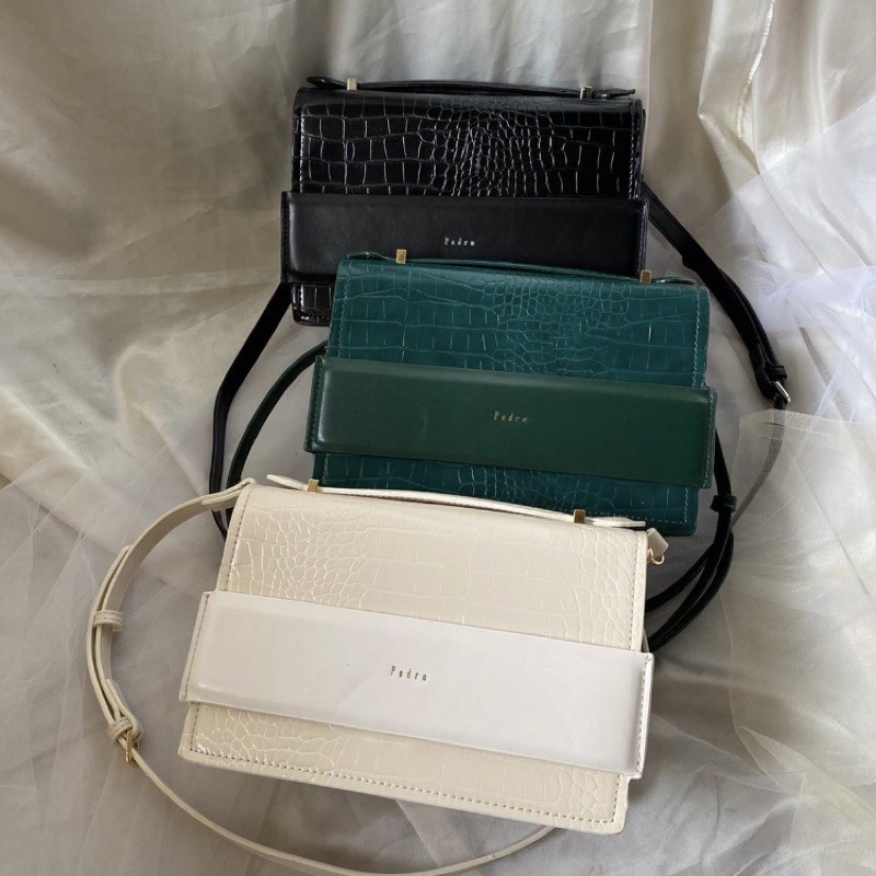 •Pedro Handbag Croco SIZE 23 X 15 X 8 CM Ready BLACK/GREEN/WHITE