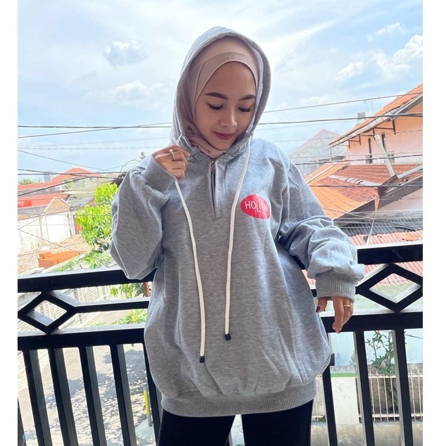 Happy Hooliday Jacket Half Zipper - Size M-L-XL - Outfit Wanita dan Pria - Bahan Fleece tebal dan lembut