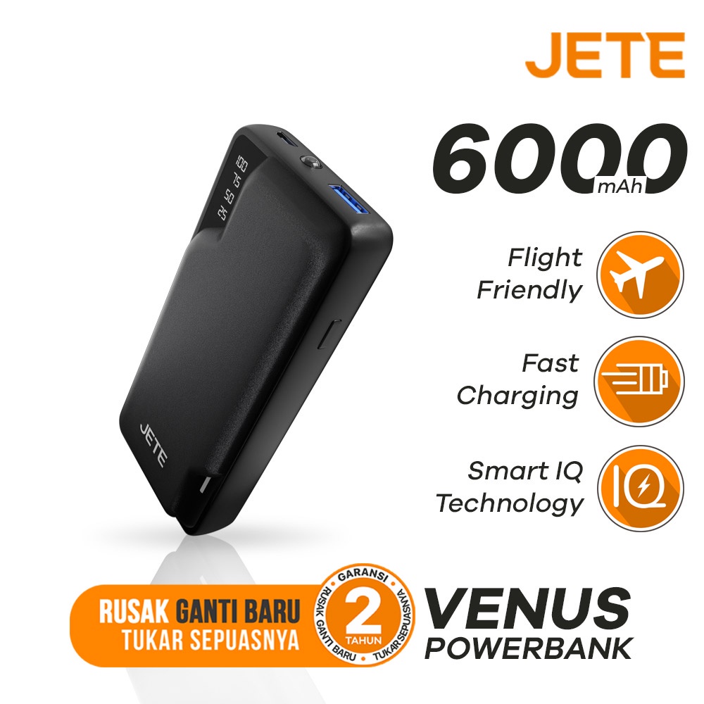 PowerBank 6000 MaH  Fast Charging | Smart IQ Technology  JETE Venus - Garansi Resmi 2 Tahun