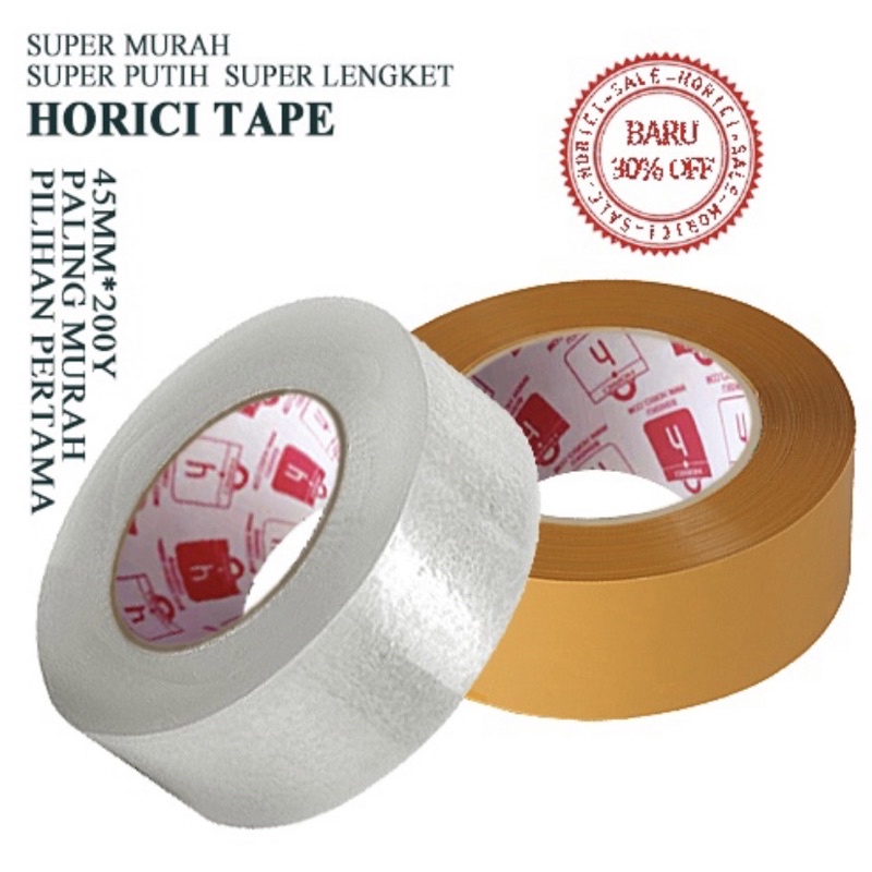 LAKBAN MEREK HORIC ASLI MURAH SUPER CLPER 45mmx200Y LAKBAN BENING DAN COKLAT HORICI TAPE DAN HOKI TAPE