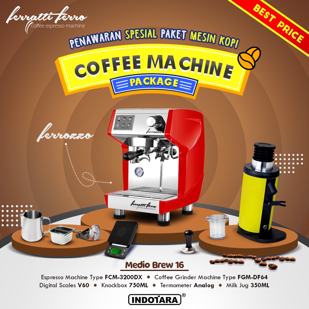 Paket Mesin Kopi Ferratti Ferro - Ferrozzo - Medio Brew 15 - 16