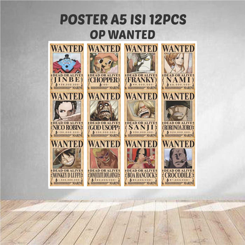 [POSTER ISI 12PCS UKURAN A5] Poster One Piece Wanted