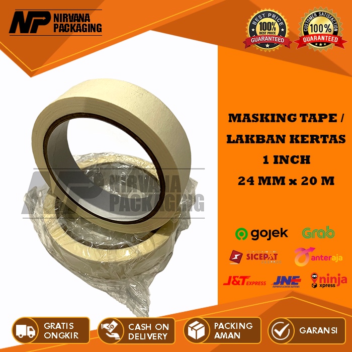 

MASKING TAPE / LAKBAN KERTAS 1 INCH - 24 MM X 20 METER FULL KUALITAS TERBAIK