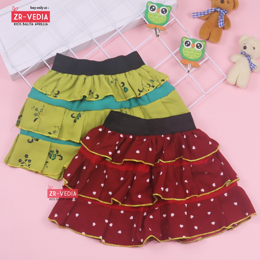 Rok Tumpuk Motif uk 3-4 Tahun / Rok Anak Perempuan Cewek Murah Skirt Pendek Polos Lucu Grosir Cewek