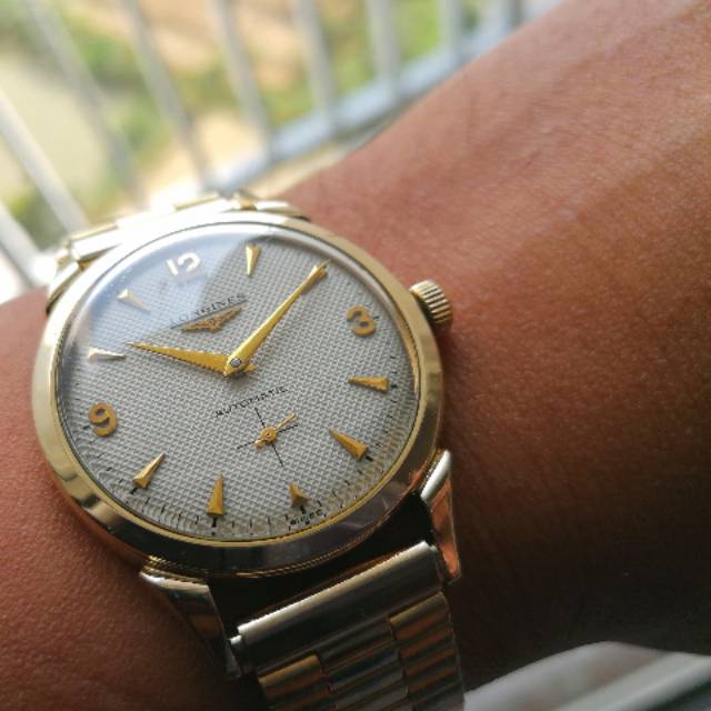 Original RARE 50s Longines wittnauer automatic Sub Second honeycomb waffle dial Mint All Original