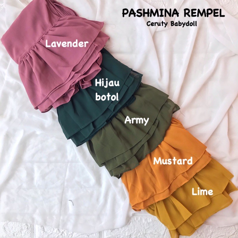 PASHMINA REMPEL CERUTY INSTAN TALI KARET / PASMINA INSTAN BABYDOLL KRIWIL LANGSUNG SLUP TANPA PENITI