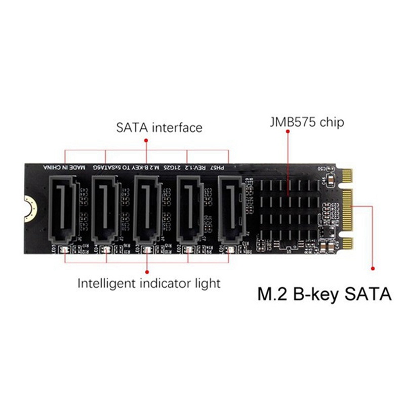 M.2 NGFF Riser Card M.2 NGFF B-Key Sata to SATA 3 5 Port Expansion Card +SATA Cable 6Gbps Expansion Card Support HDD SSD