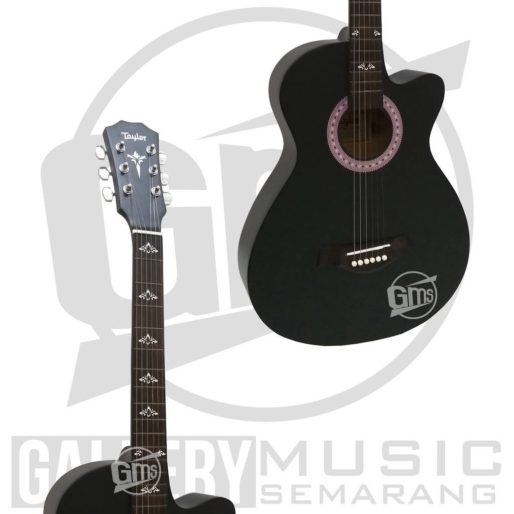 (PAKET KOMPLIT) Gitar Akustik Taylor Tanam Besi Bonus Softcase Pick Senar Cadangan