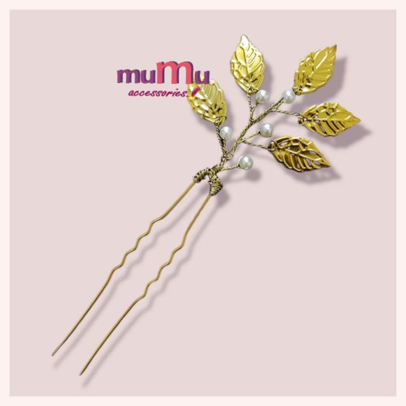 tusuk konde aksesoris rambut pesta daun mutiara