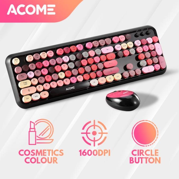 Acome Keyboard Mouse Combo Wireless Fashion Colours Tone AKM1000