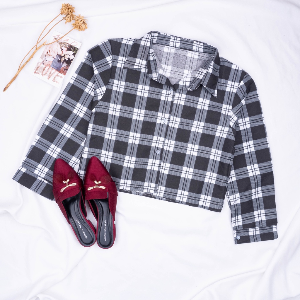 KEMEJA TARTAN CROP TOP BLOUSE | KEMEJA KOREA CROP TOP - KEMEJA FEBRIC - TARTAN OUTER CROP