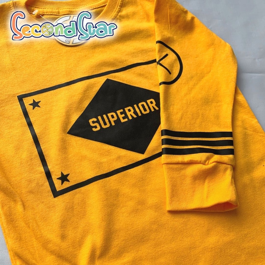 Secondstar baju anak laki laki perempuan unisex Kaos oblong lengan panjang warna kuning kuning mas 1-8 tahun