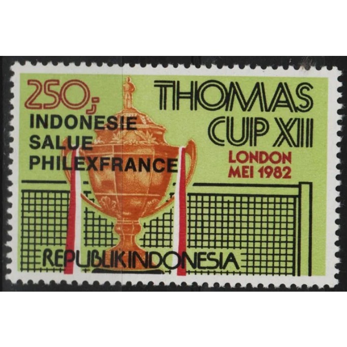 

Perangko Filateli N14 Indonesia MNH 1v 19.05.1982 Thomas Cup 1982 Overprnited "Indonesie Salue Philexfrance" In Black (From Souvenir Sheet)