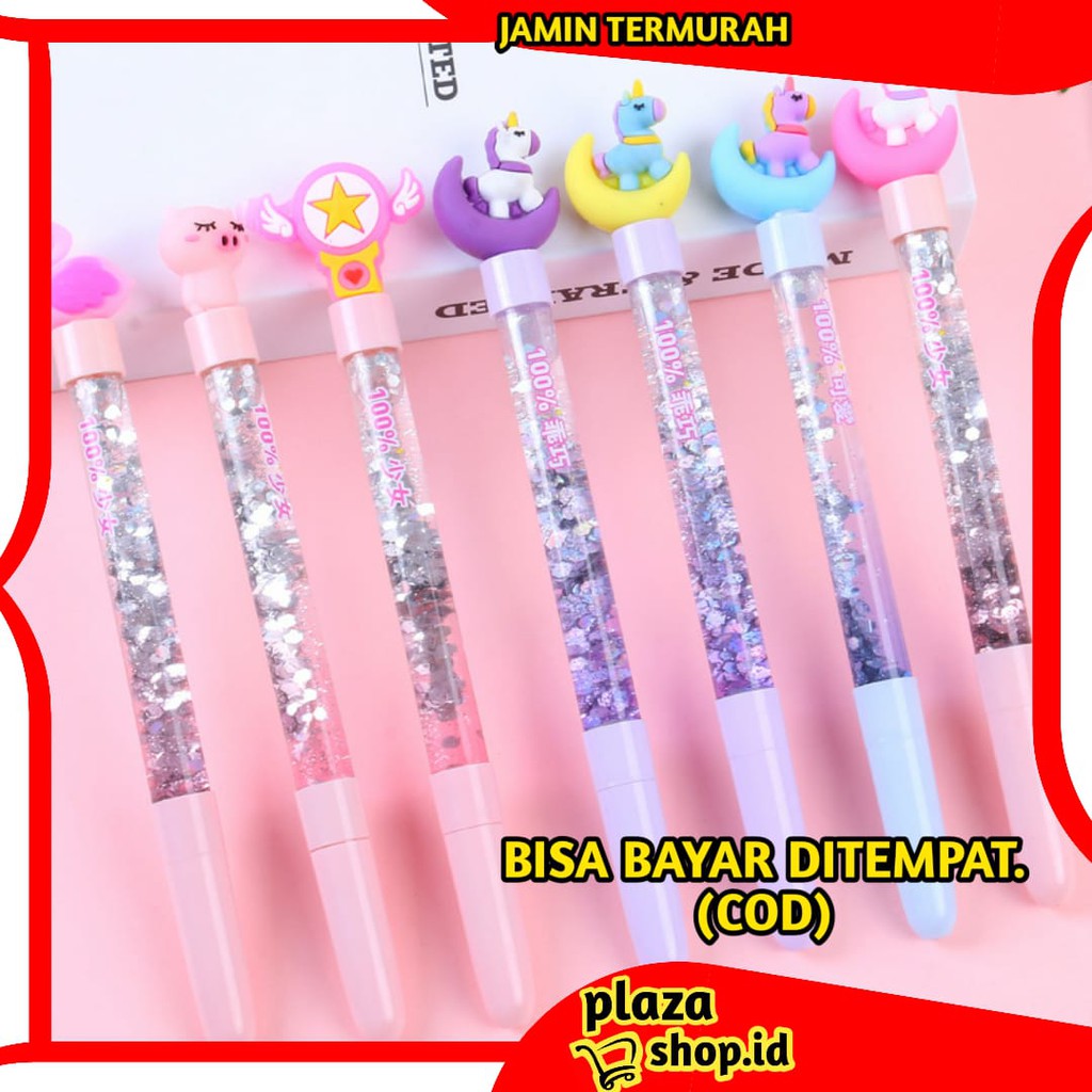 

PLAZASHOP♨ COD P150 Pulpen Glitter Unicorn Moon Pena Air Gliter Flamingo Gel Karakter Bolpen Cair