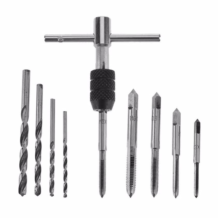 RKY Set 9pcs Hand Tap Tapping Drill Alat Pembuat Ulir Drat Dan Mata Bor RKY