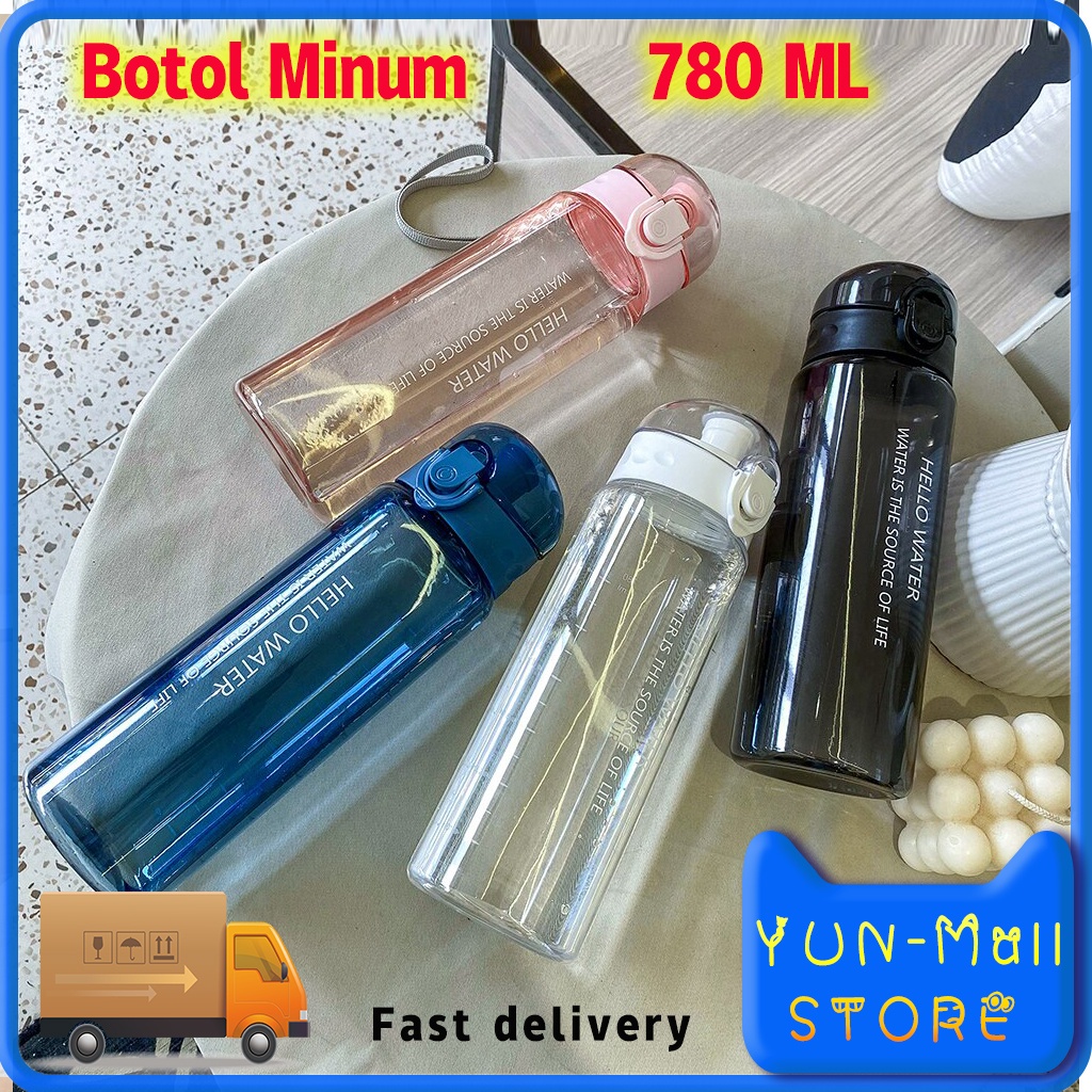【COD/Dalam Stok, Dikirim Dari Jakarta】Botol Air Tahan Bocor Dengan Tutup Flip-Flop Pengunci Botol Minum Portable 780ml Untuk Olahraga / Camping / Outdoor Olahraga Berbahan Plastik Tahan Bocor Portable Kebugaran Gym Olahraga Luar Ruangan