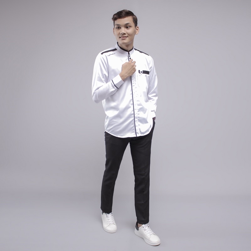 Baju Koko Original Elrumi Motif Yisunsin Warna Putih Lengan Panjang Kombinasi Bordir Elrumi