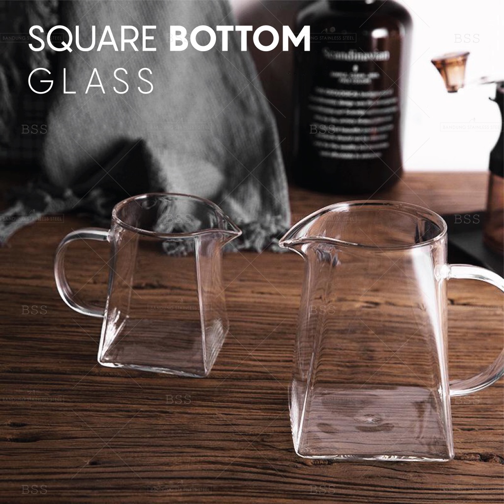 Teko Teh Kaca Kotak High Borosilicate Teapot Square Kopi Gelas Polos Pegangan