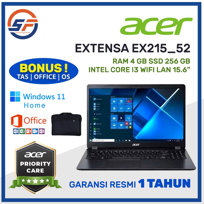 ACER RAM 4GB SSD 256GB INTEL CORE I3 WIFI LAN 15.6&quot; EX215_52 1005G1 - Laptop Notebook Murah - CORE I3_1005G1