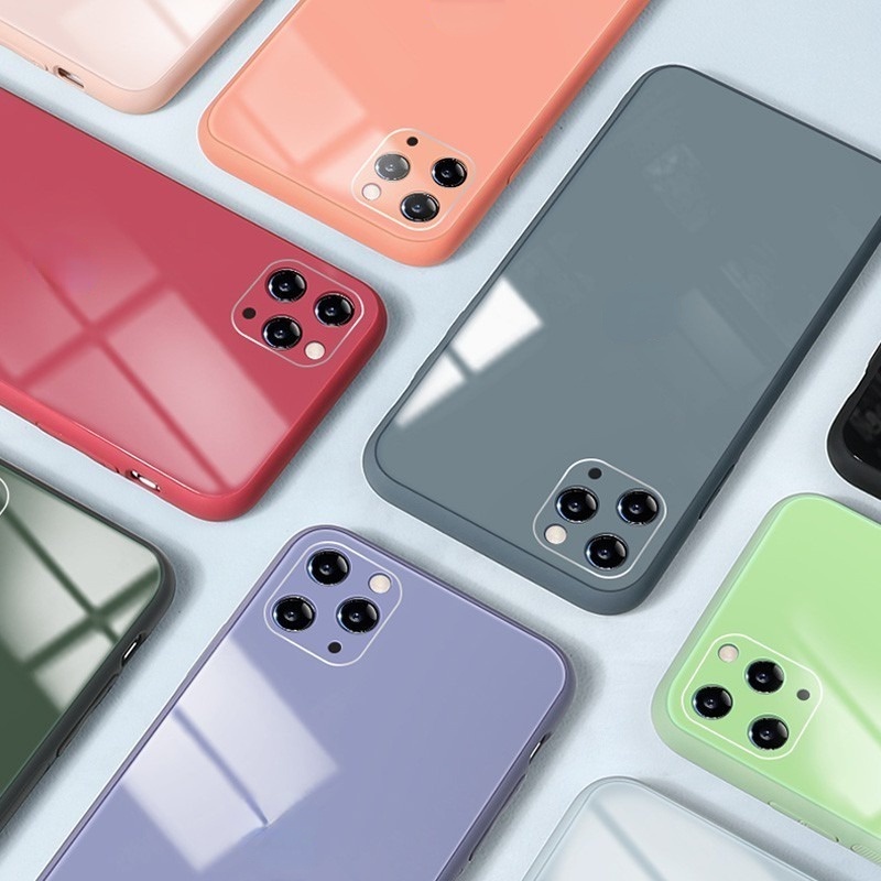 Hard Case Tempered Glass Warna Macaron Untuk I11 Pro XR XS Max SE2 I6 7 8Plus