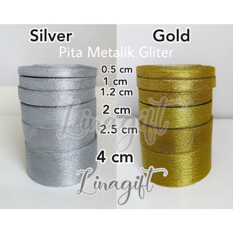 ( 3 Meter ) PITA METALIK GLITER GOLD / SILVER - METALLIC GLITTER EMAS PERAK 1 INCH / 2.5 CM / 1.5 IN 4 CM / 2 IN 5 CM HIASAN KADO PARCEL HAMPERS - FANCY METALLIC RIBBON