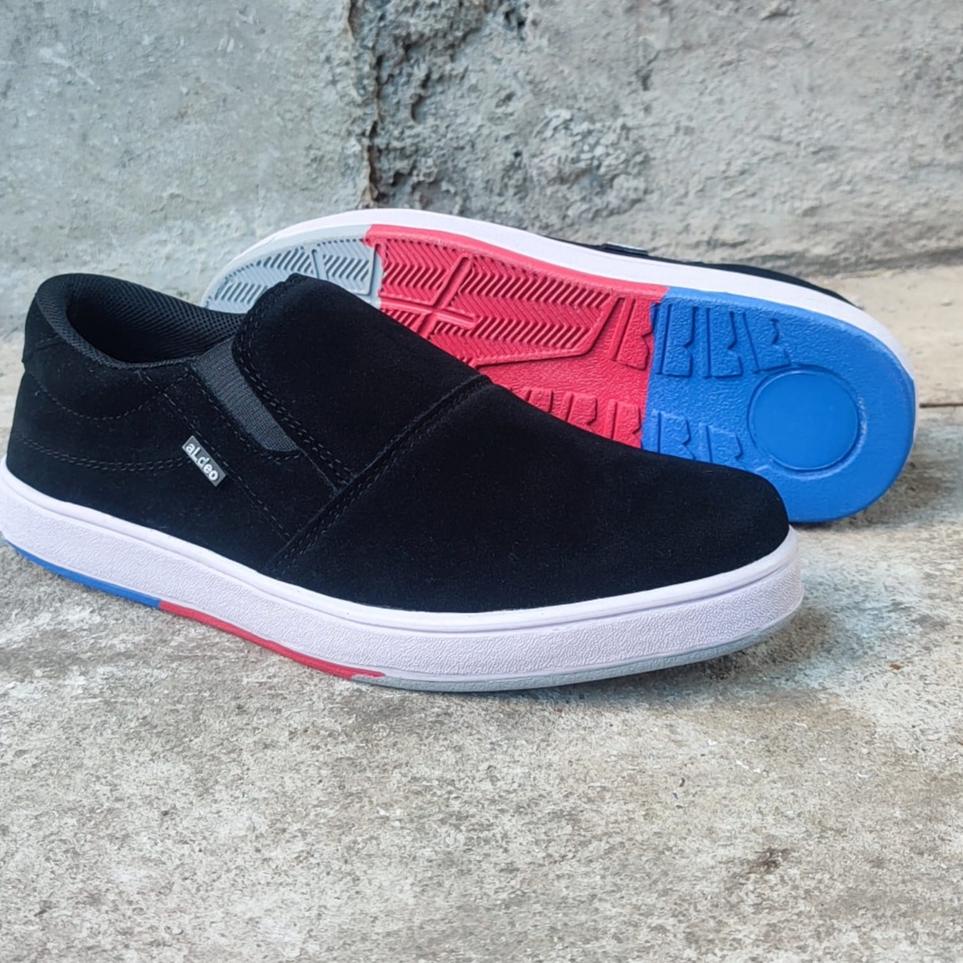 Bagus Banget.. Sepatu Slip On Laki Laki Dewasa ALDEO S01 Hitam Slop Casual Pria Tanpa Tali Spatu San