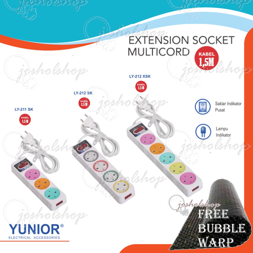 Yunior Loyal Stop Kontak Kabel 3/4/5 Lubang + Saklar Swtich ON/OFF + 3 Meter