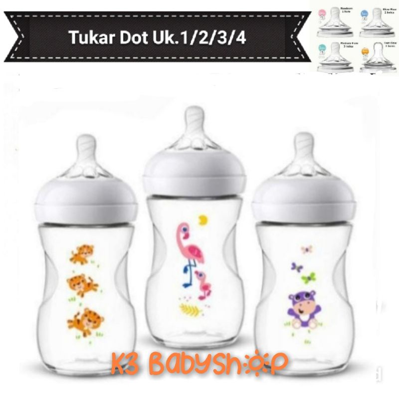 Upgrade Nipple / Tukar Dot Botol Avent Natural Karakter tiger flamingo hippo ganti dot sesuai usia anak original avent